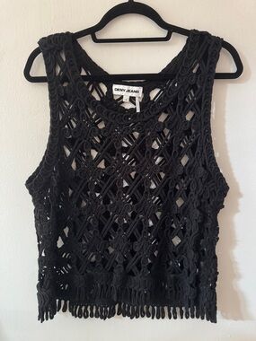 DKNY Black Crochet Crop Tank
